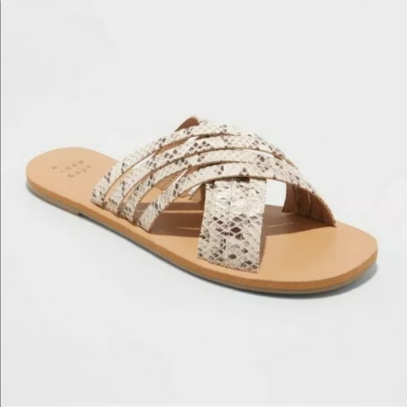 A New Day Laila Snakeskin Woven Strappy Slip On Sandals 8 - Picture 1 of 5